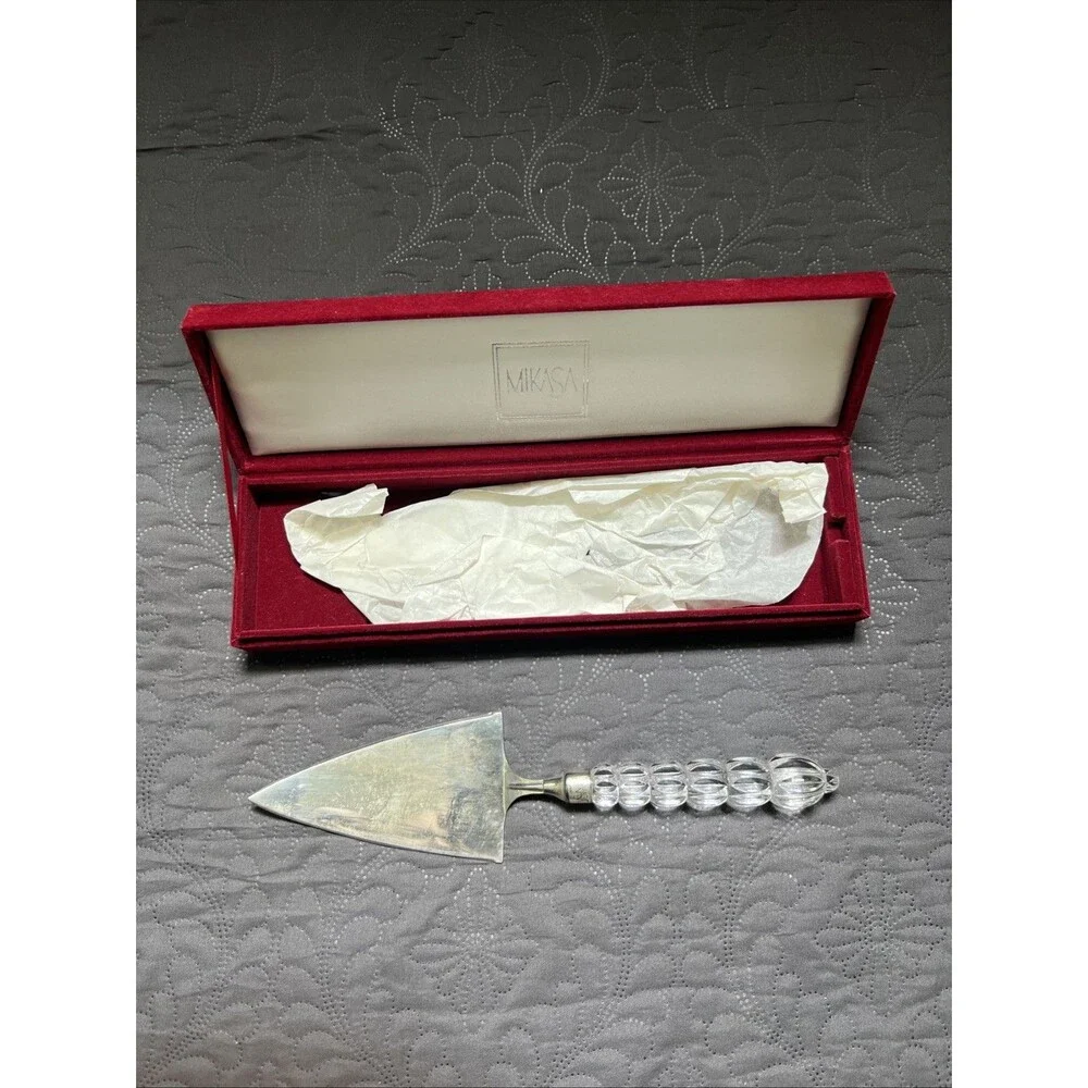 Vintage Mikasa Cake Server Crystal Silver Plate Red Velvet Box Serverware Home